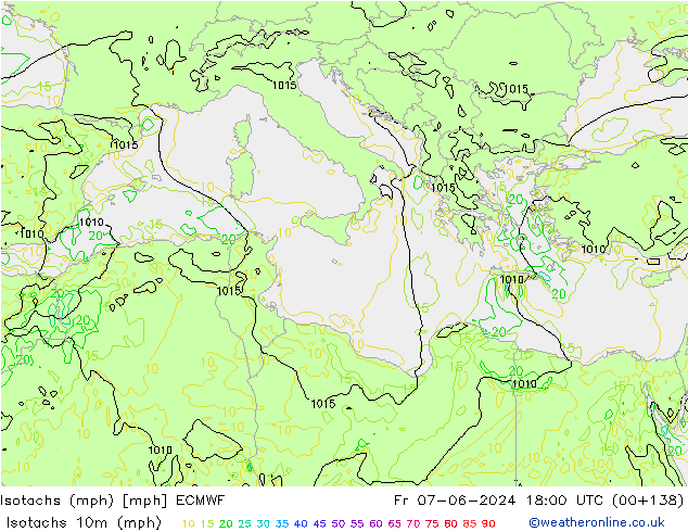 Isotachs (mph) ECMWF Sex 07.06.2024 18 UTC