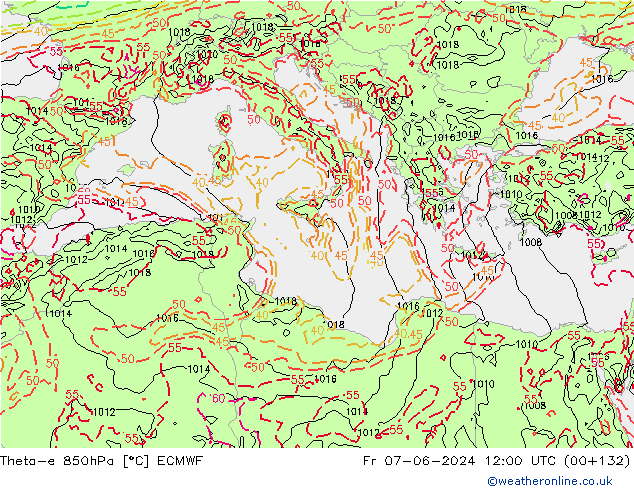 Theta-e 850hPa ECMWF pt. 07.06.2024 12 UTC