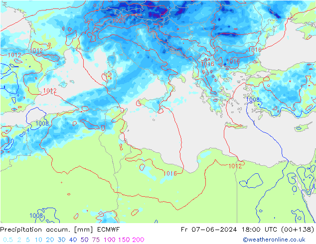 Precipitation accum. ECMWF Sex 07.06.2024 18 UTC