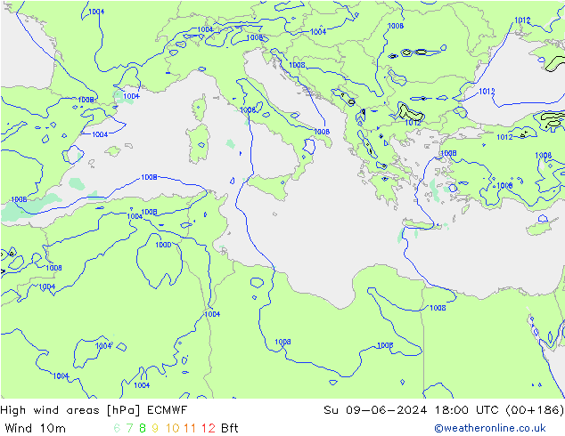 High wind areas ECMWF Ne 09.06.2024 18 UTC