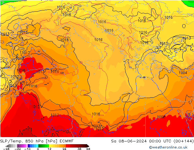 SLP/Temp. 850 hPa ECMWF Sa 08.06.2024 00 UTC