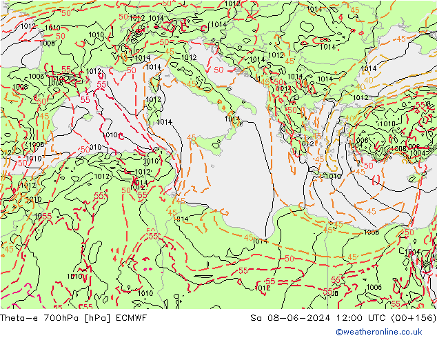 Theta-e 700hPa ECMWF Sa 08.06.2024 12 UTC