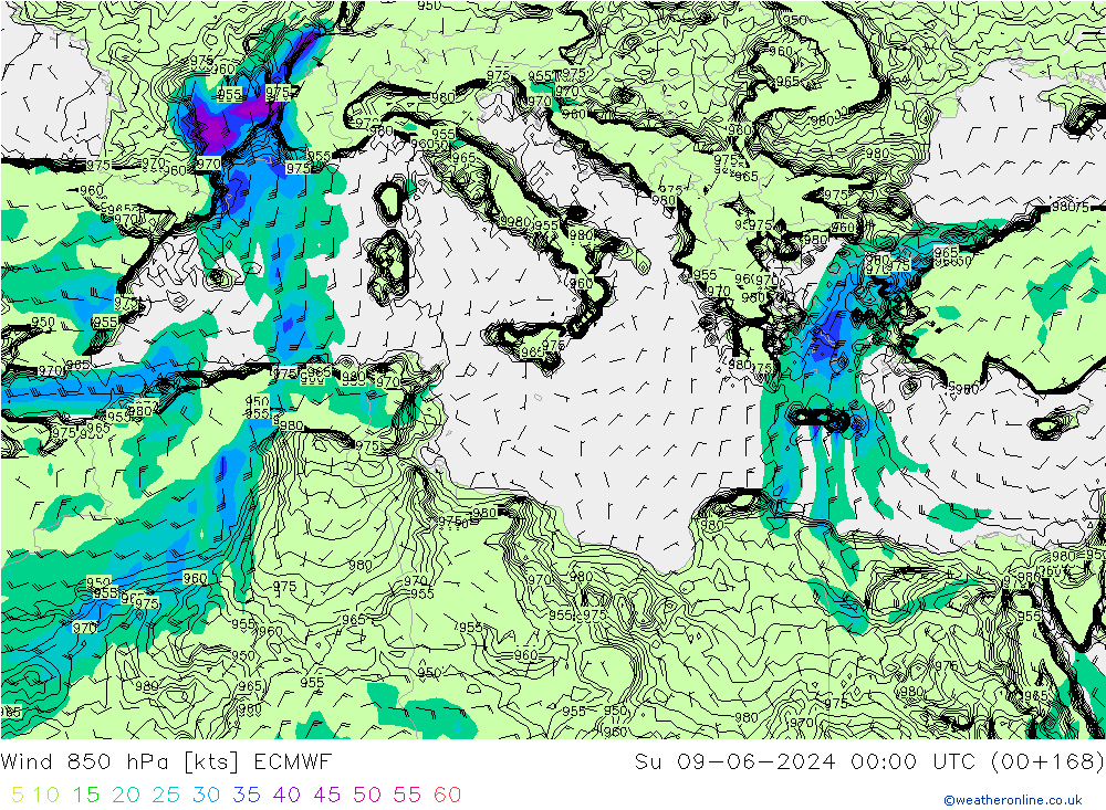 Vent 850 hPa ECMWF dim 09.06.2024 00 UTC