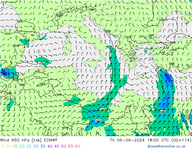 Wind 950 hPa ECMWF Do 06.06.2024 18 UTC