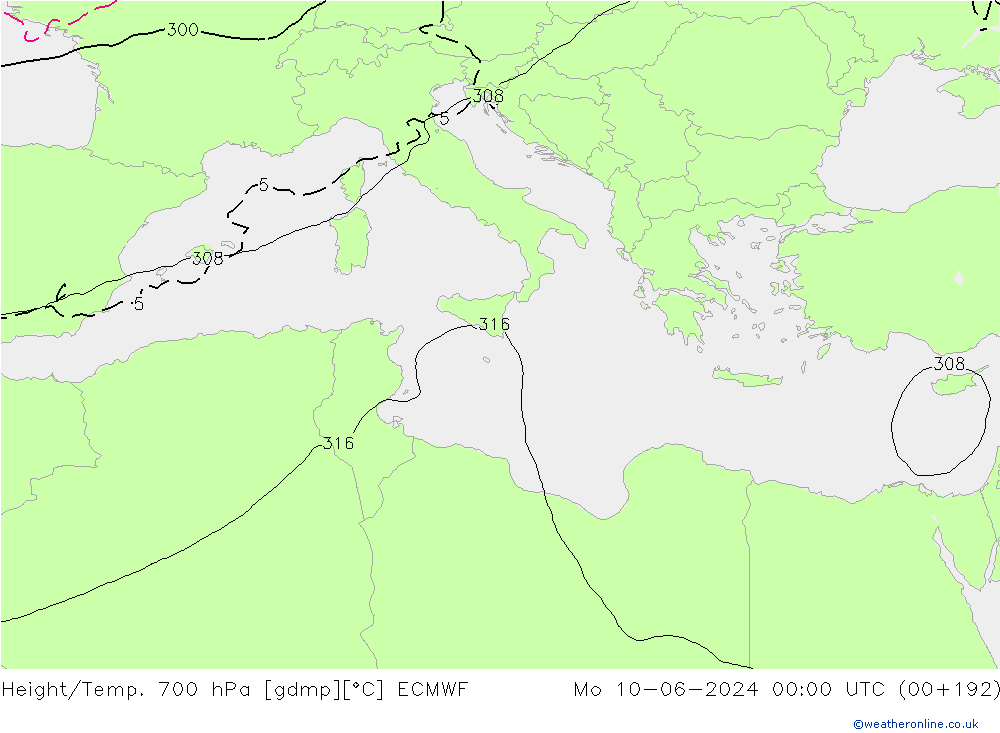 Height/Temp. 700 hPa ECMWF Mo 10.06.2024 00 UTC