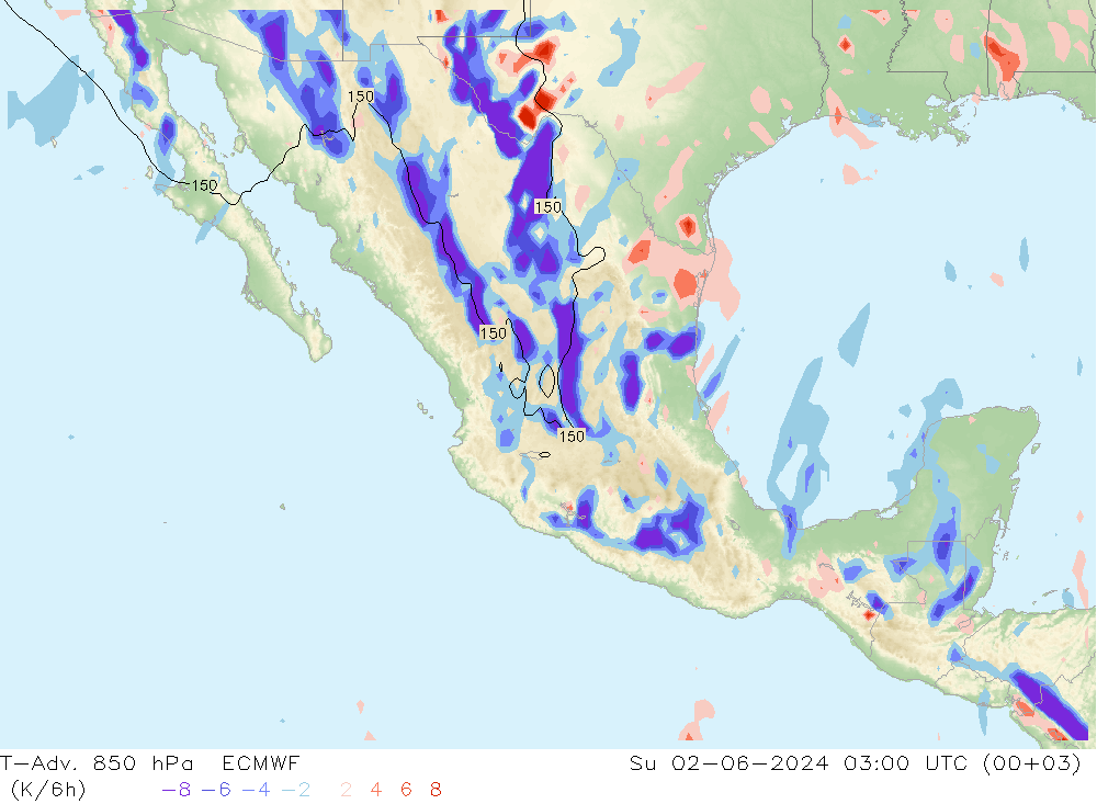 T-Adv. 850 hPa ECMWF Dom 02.06.2024 03 UTC