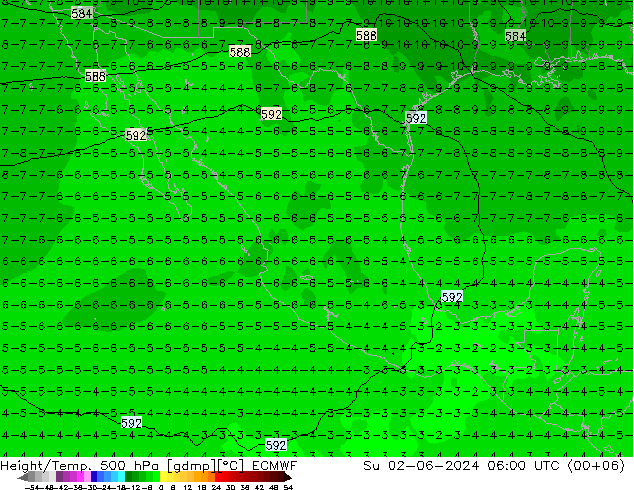 Z500/Rain (+SLP)/Z850 ECMWF dom 02.06.2024 06 UTC