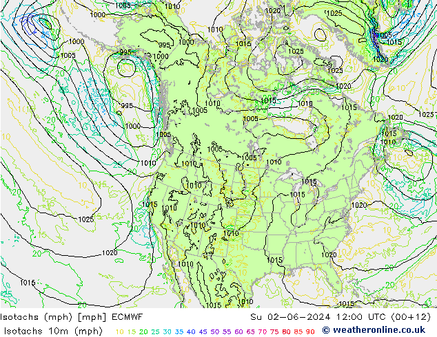 Eşrüzgar Hızları mph ECMWF Paz 02.06.2024 12 UTC