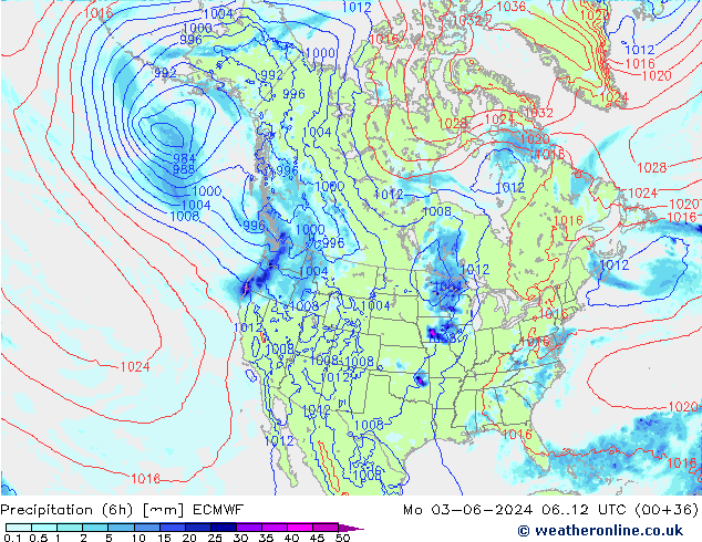 Precipitation (6h) ECMWF Mo 03.06.2024 12 UTC