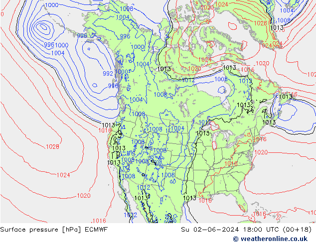 Pressione al suolo ECMWF dom 02.06.2024 18 UTC