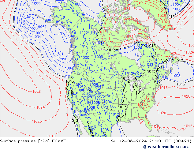 pressão do solo ECMWF Dom 02.06.2024 21 UTC