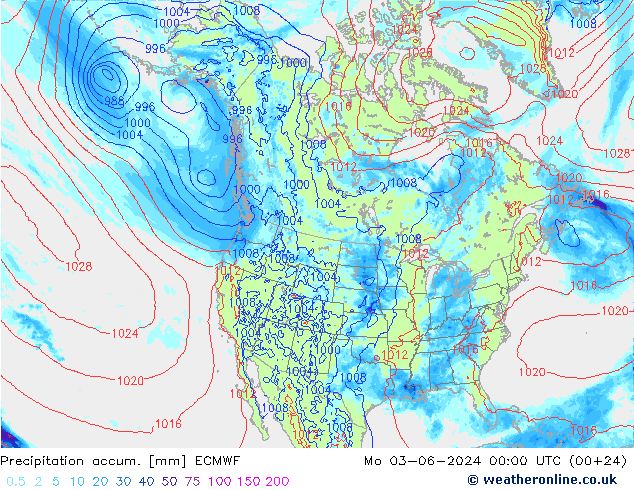 Precipitación acum. ECMWF lun 03.06.2024 00 UTC