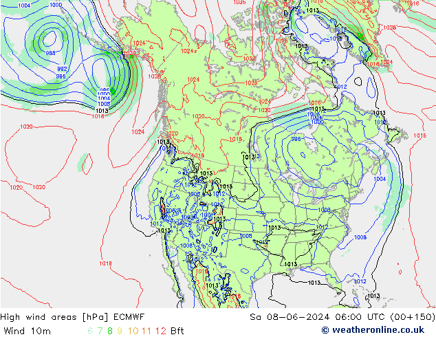 High wind areas ECMWF Sa 08.06.2024 06 UTC