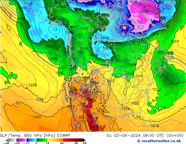 SLP/Temp. 850 hPa ECMWF Su 02.06.2024 06 UTC