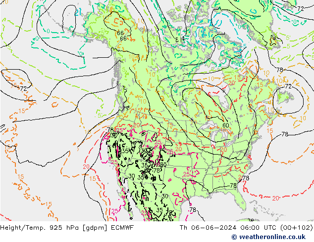 Height/Temp. 925 hPa ECMWF Th 06.06.2024 06 UTC