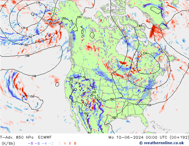 T-Adv. 850 hPa ECMWF Mo 10.06.2024 00 UTC