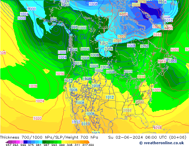 Schichtdicke 700-1000 hPa ECMWF So 02.06.2024 06 UTC