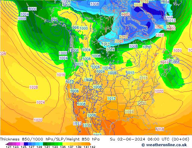 Schichtdicke 850-1000 hPa ECMWF So 02.06.2024 06 UTC