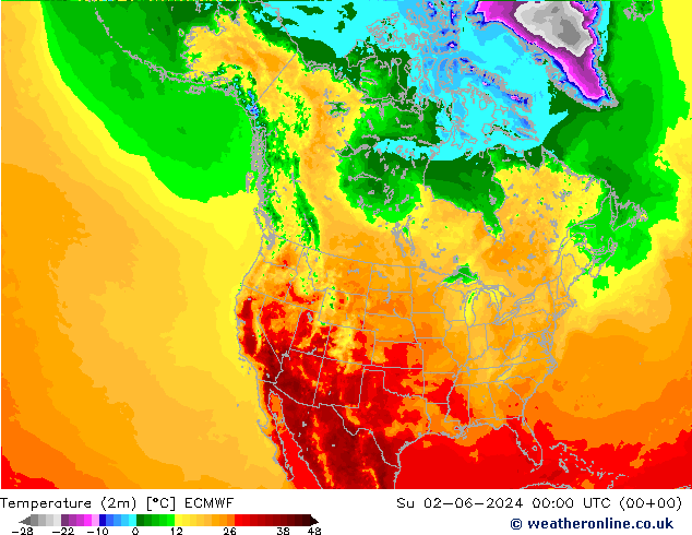 Temperatura (2m) ECMWF dom 02.06.2024 00 UTC