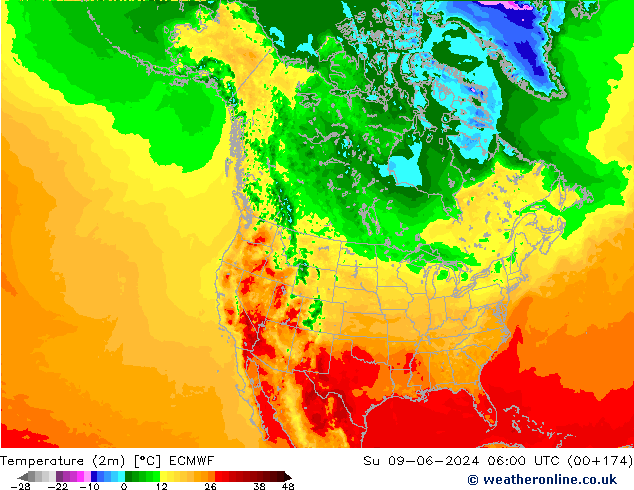 карта температуры ECMWF Вс 09.06.2024 06 UTC