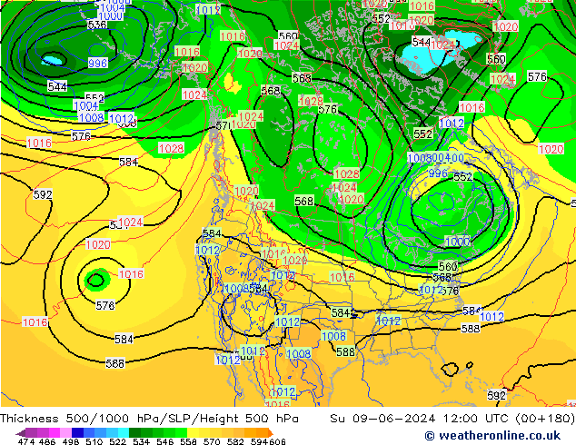 500-1000 hPa Kalınlığı ECMWF Paz 09.06.2024 12 UTC