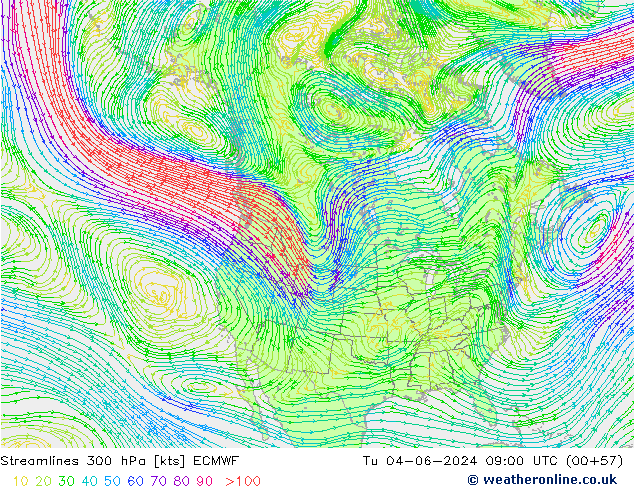 ветер 300 гПа ECMWF вт 04.06.2024 09 UTC