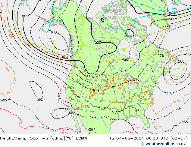 Height/Temp. 500 hPa ECMWF Di 04.06.2024 06 UTC