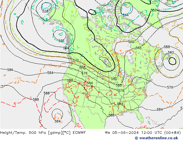 Z500/Rain (+SLP)/Z850 ECMWF Mi 05.06.2024 12 UTC