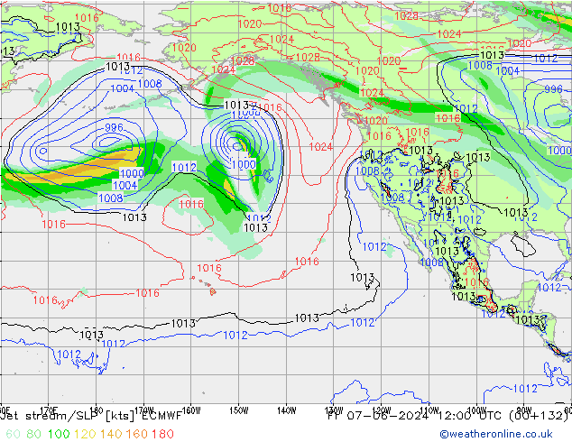 Jet Akımları/SLP ECMWF Cu 07.06.2024 12 UTC