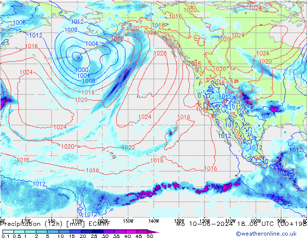 Totale neerslag (12h) ECMWF ma 10.06.2024 06 UTC