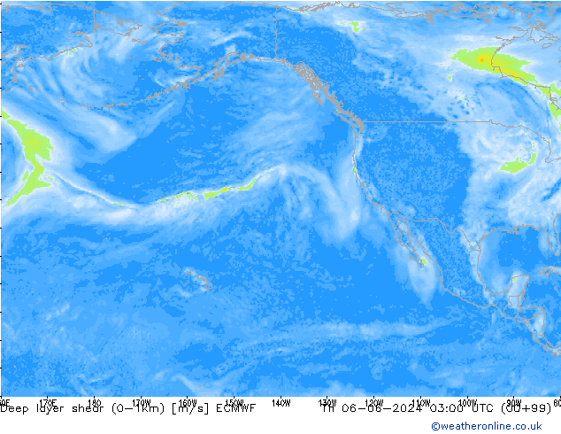 Deep layer shear (0-1km) ECMWF Th 06.06.2024 03 UTC