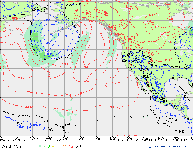 High wind areas ECMWF Вс 09.06.2024 18 UTC