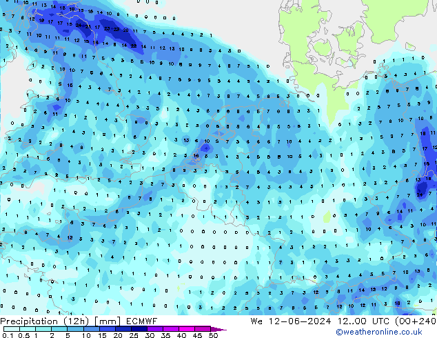 Precipitation (12h) ECMWF St 12.06.2024 00 UTC