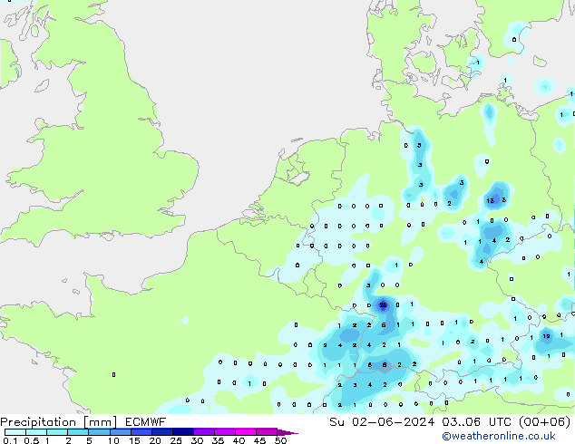 Niederschlag ECMWF So 02.06.2024 06 UTC