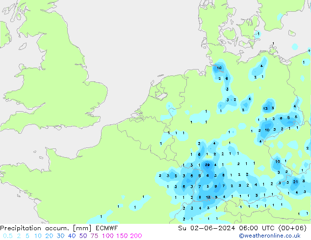 Precipitation accum. ECMWF Ne 02.06.2024 06 UTC