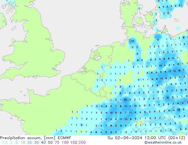 Precipitation accum. ECMWF Ne 02.06.2024 12 UTC