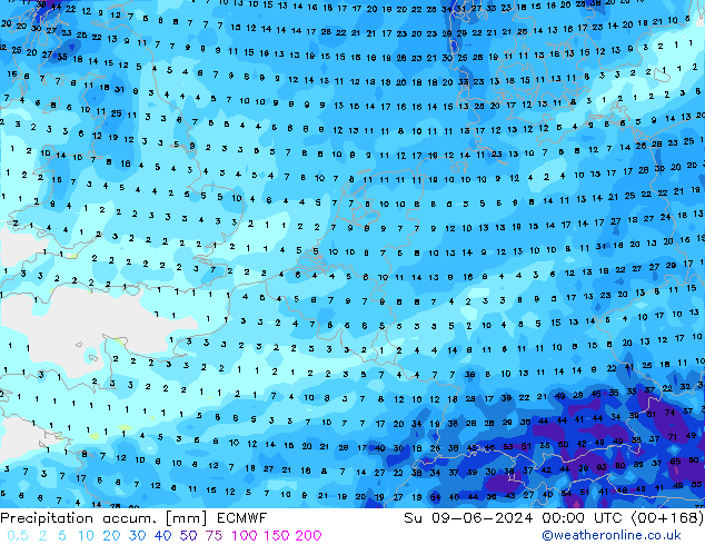 Totale neerslag ECMWF zo 09.06.2024 00 UTC