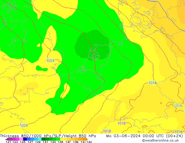 850-1000 hPa Kalınlığı ECMWF Pzt 03.06.2024 00 UTC