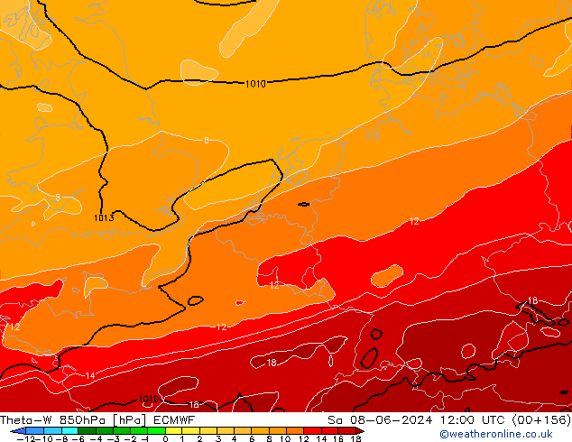 Theta-W 850hPa ECMWF sab 08.06.2024 12 UTC