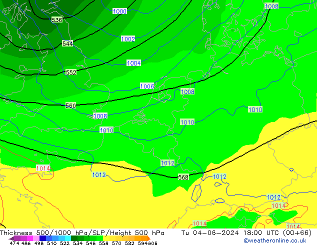 500-1000 hPa Kalınlığı ECMWF Sa 04.06.2024 18 UTC