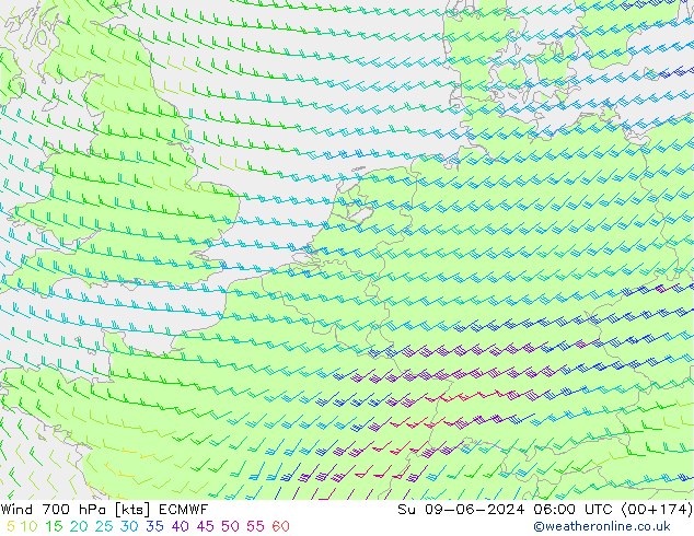 Wind 700 hPa ECMWF So 09.06.2024 06 UTC