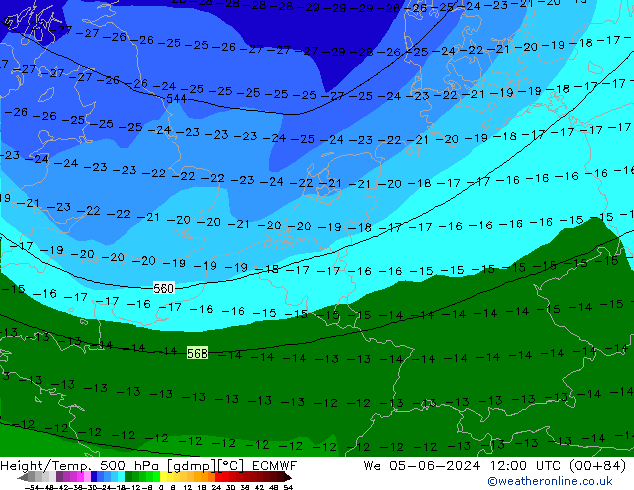 Z500/Rain (+SLP)/Z850 ECMWF We 05.06.2024 12 UTC