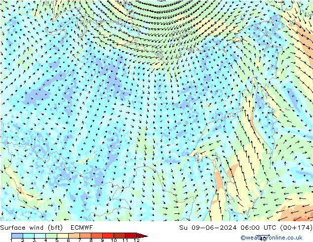  10 m (bft) ECMWF  09.06.2024 06 UTC