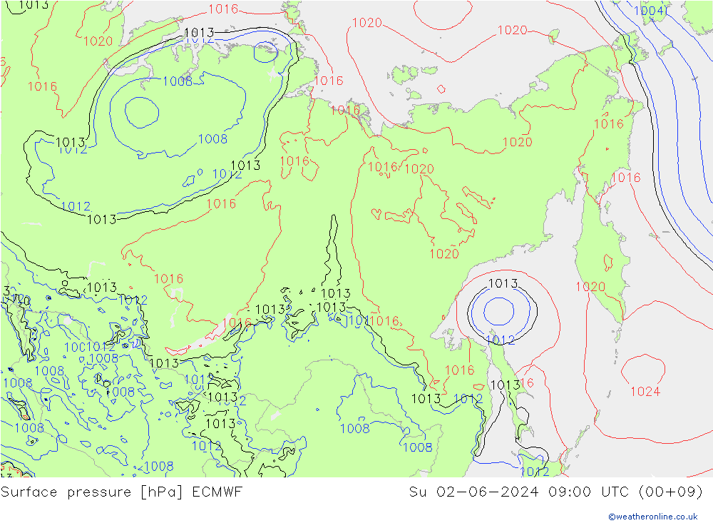 Pressione al suolo ECMWF dom 02.06.2024 09 UTC