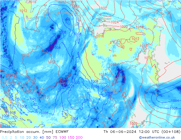 Precipitation accum. ECMWF Th 06.06.2024 12 UTC