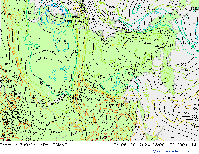 Theta-e 700hPa ECMWF Th 06.06.2024 18 UTC