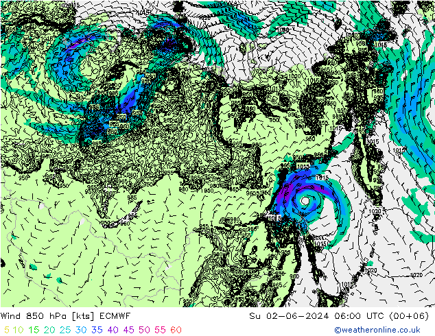 Vent 850 hPa ECMWF dim 02.06.2024 06 UTC