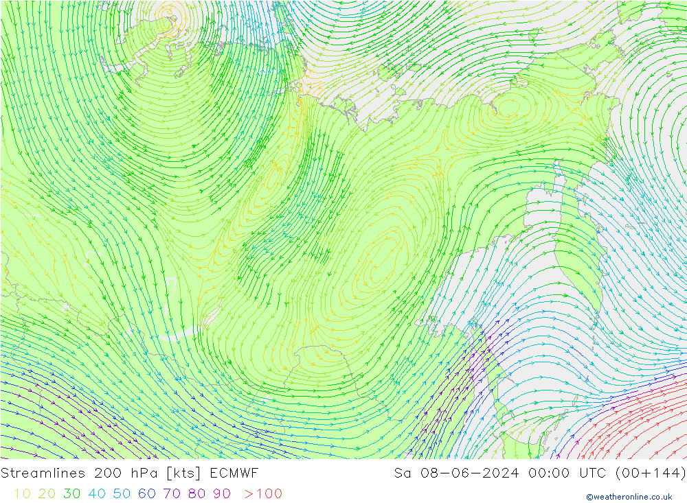 Rüzgar 200 hPa ECMWF Cts 08.06.2024 00 UTC