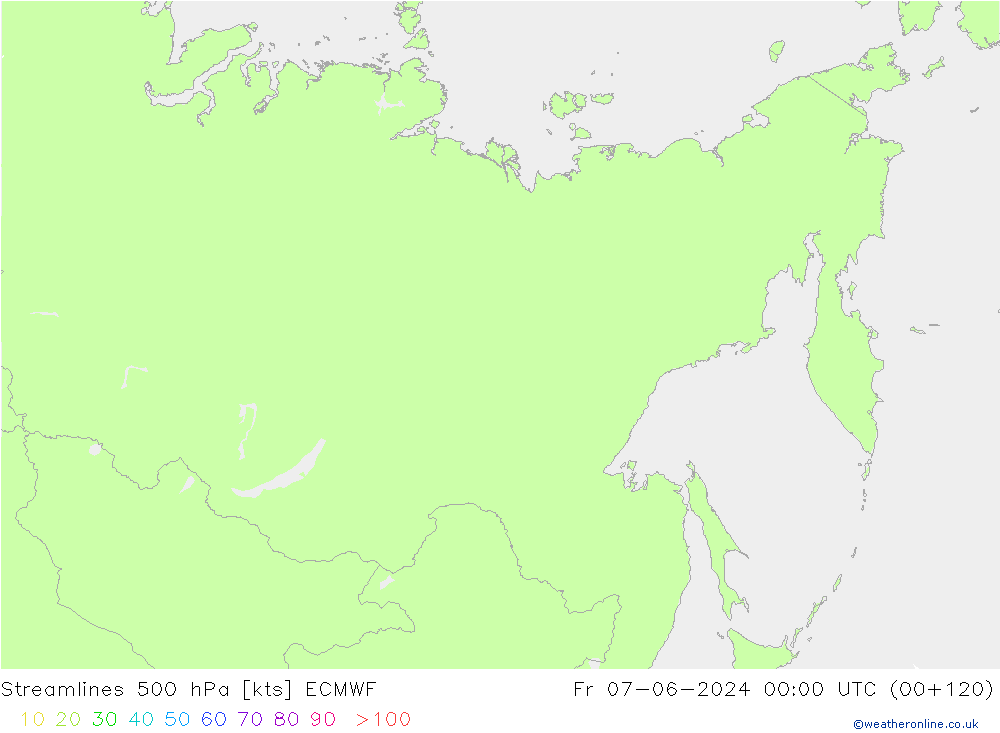 Linia prądu 500 hPa ECMWF pt. 07.06.2024 00 UTC