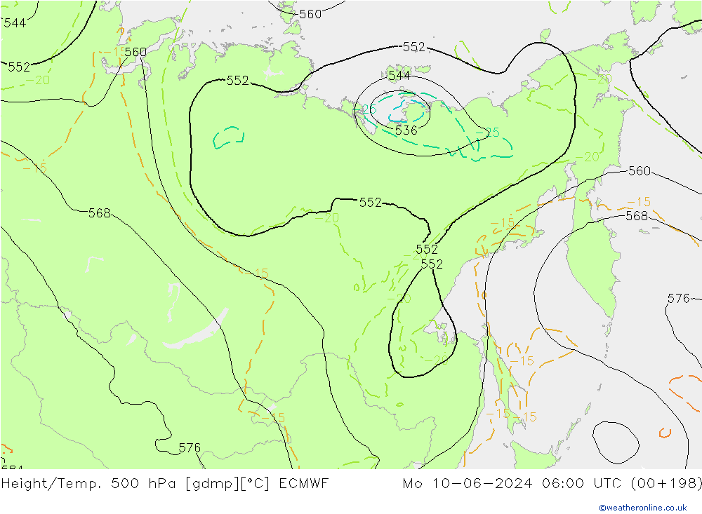 Z500/Rain (+SLP)/Z850 ECMWF пн 10.06.2024 06 UTC